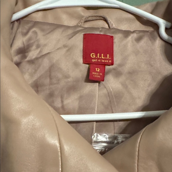 “cameo” pink G.I.L.I. women's genuine leather peplum moto jacket NEW - Picture 2 of 6